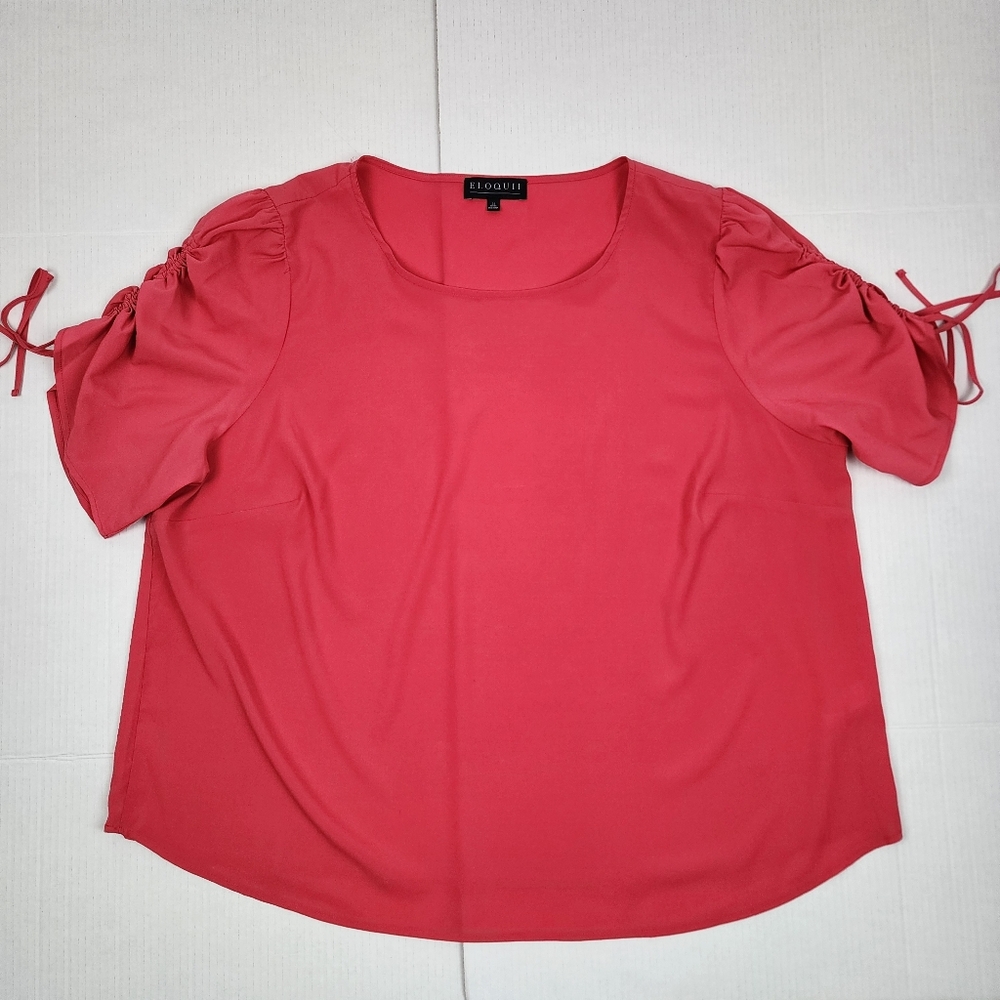 Eloquii Pink Ruched Sleeve Top Blouse Popover Size 22 - Picture 5 of 14